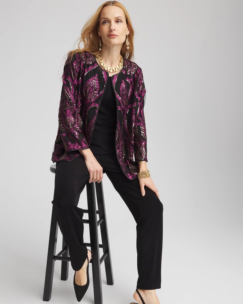 Travelers™ Collection Mesh Embroidered Jacket | Chico's Travelers™ Collection Mesh Embroidered Jacket | Chico's